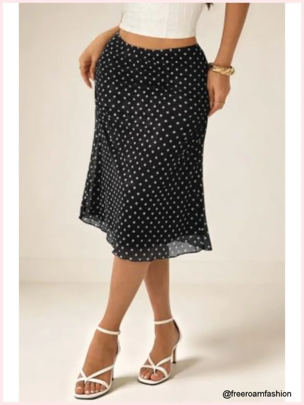 Low Rise Midi Skirt Polka Dot Mesh A-Line Flowy Lightweight Lined Summer